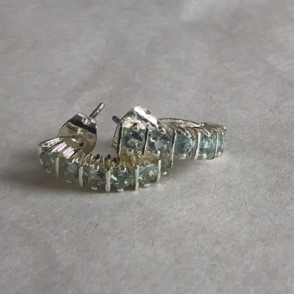 Sterling Silver 925 Aqua Stone Hoop Earrings Womens Semi Hoop Statement Jewelry